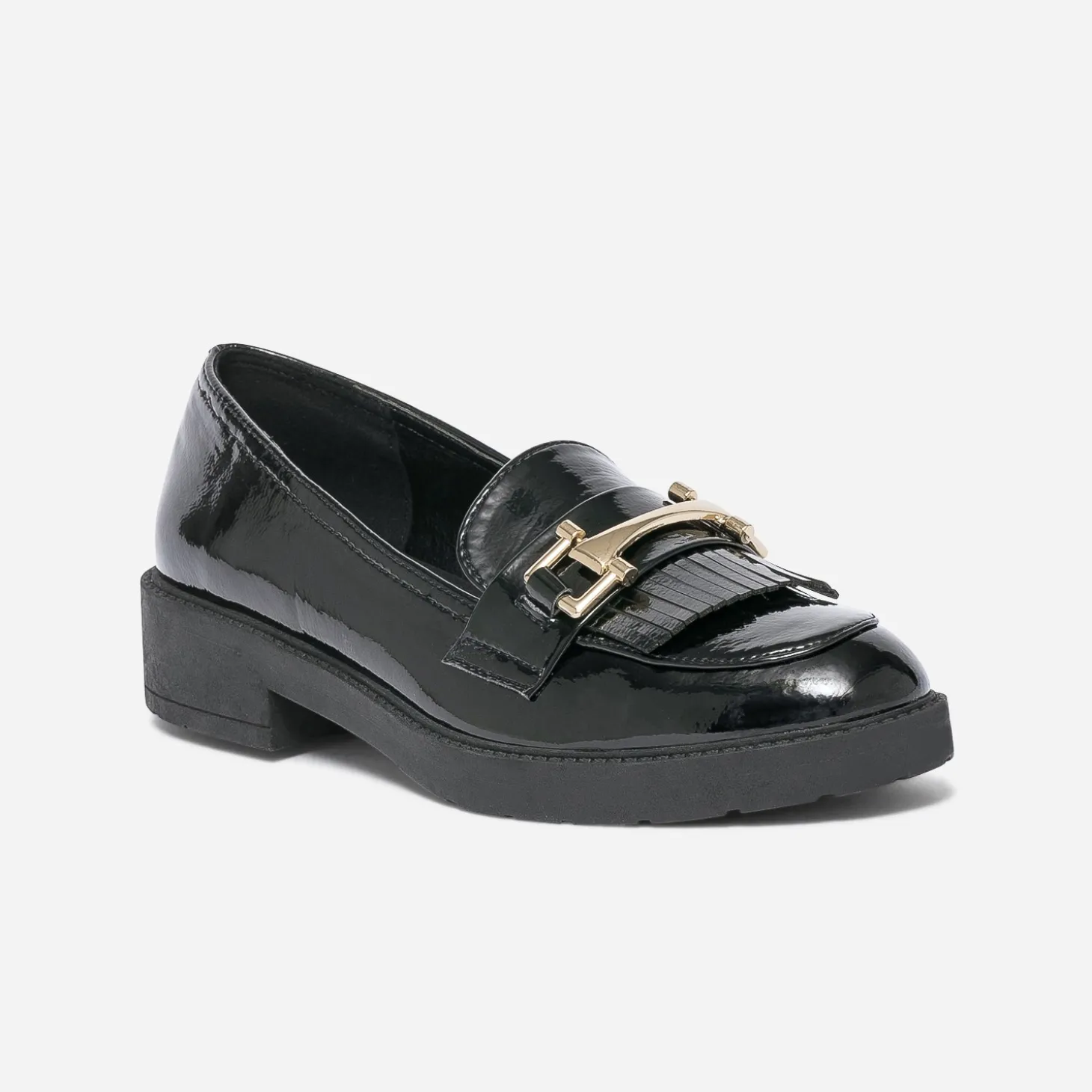 Mocassin noir verni à franges