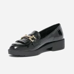 Mocassin noir verni à franges