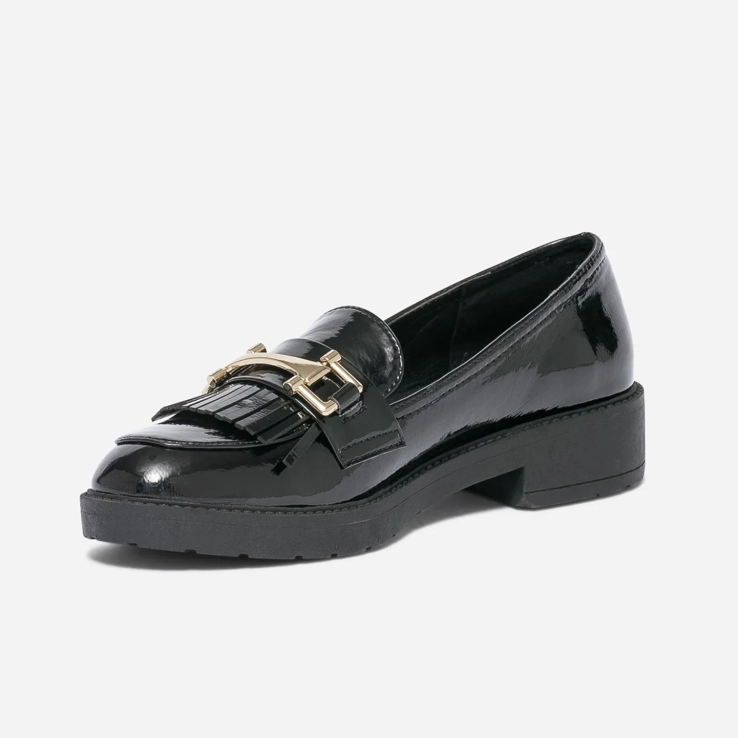 Mocassin noir verni à franges