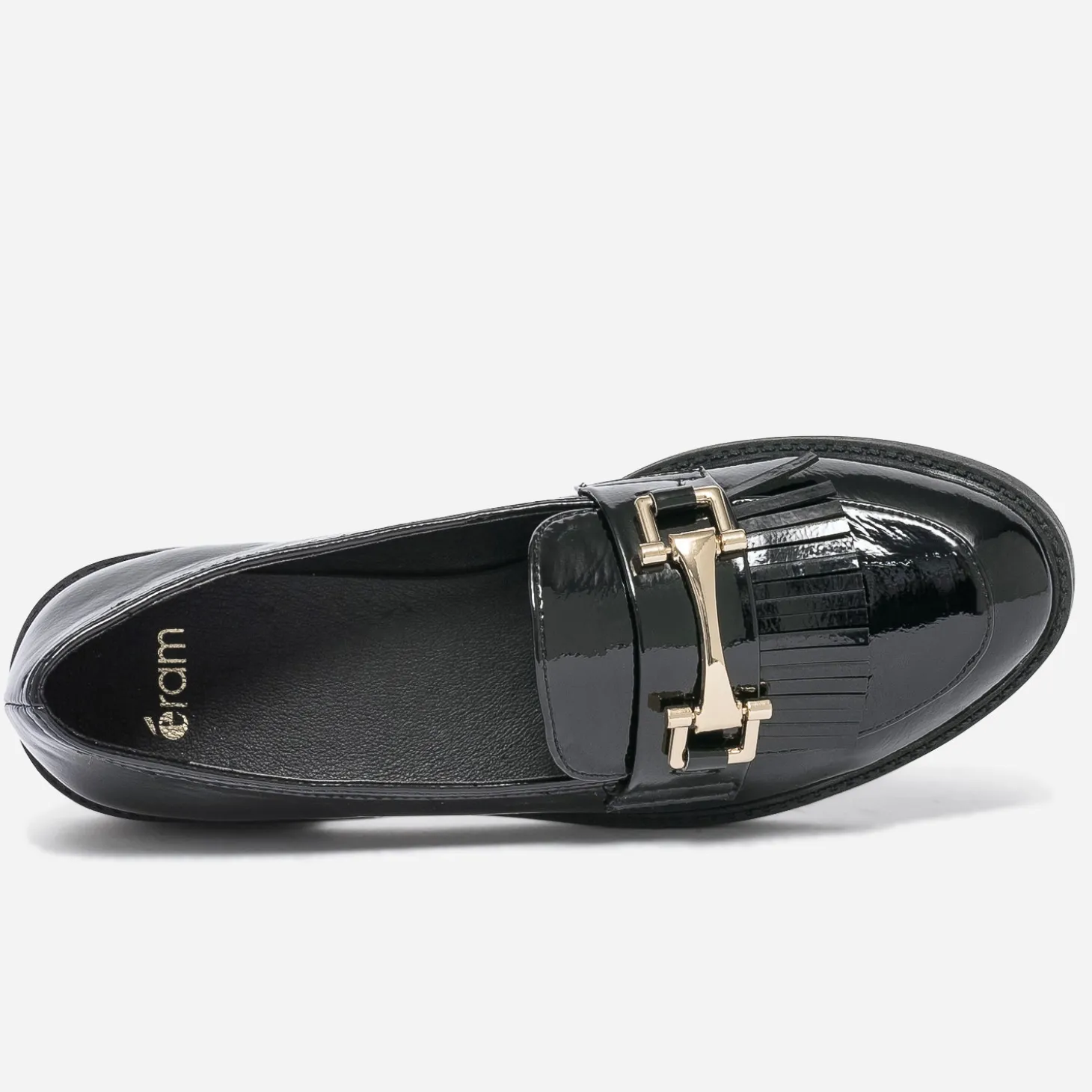 Mocassin noir verni à franges