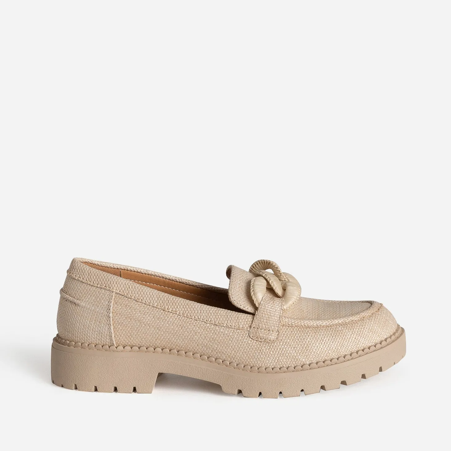 Mocassin TEXTO beige tressage et maxi chaîne