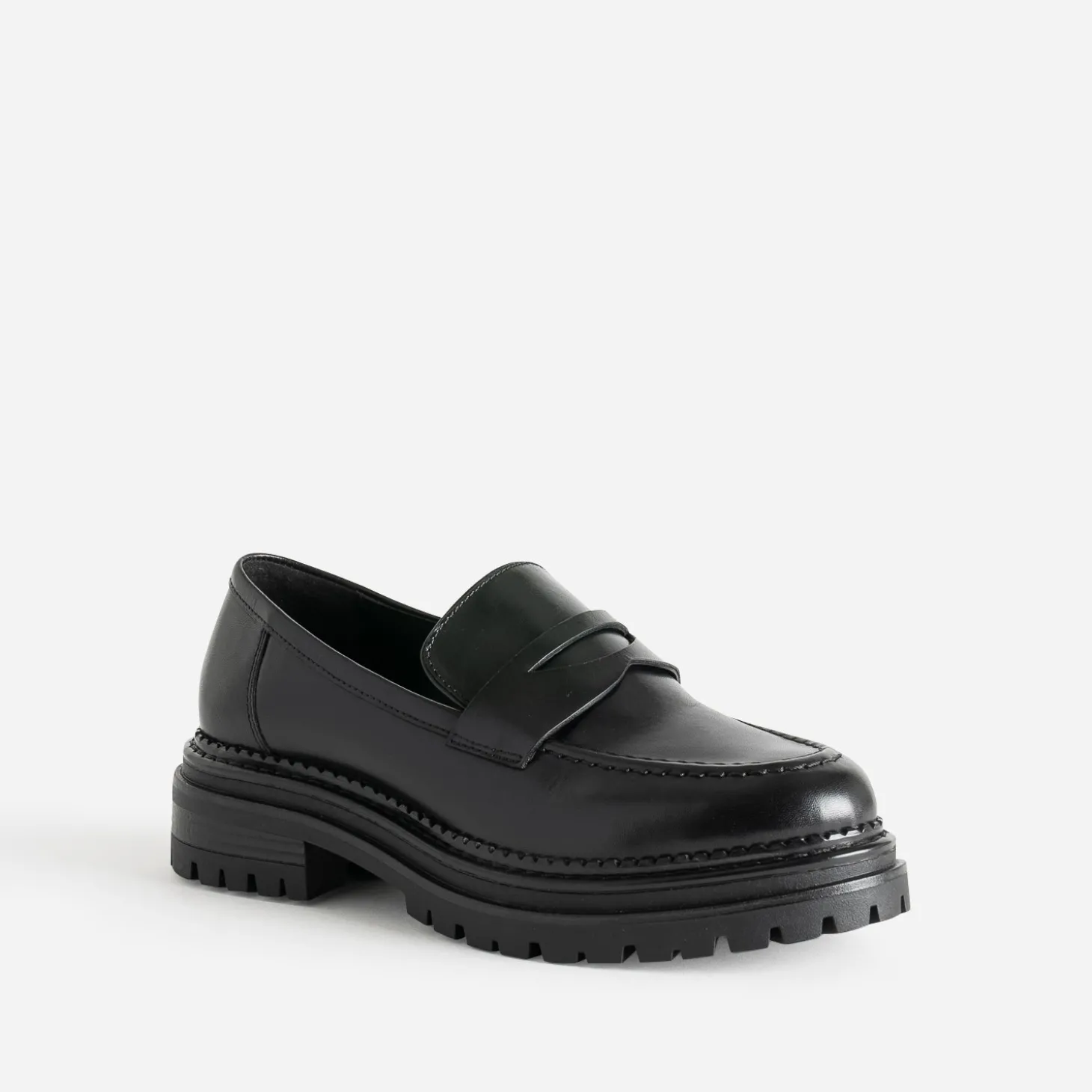 Mocassin TEXTO noir cuir semelle crantée