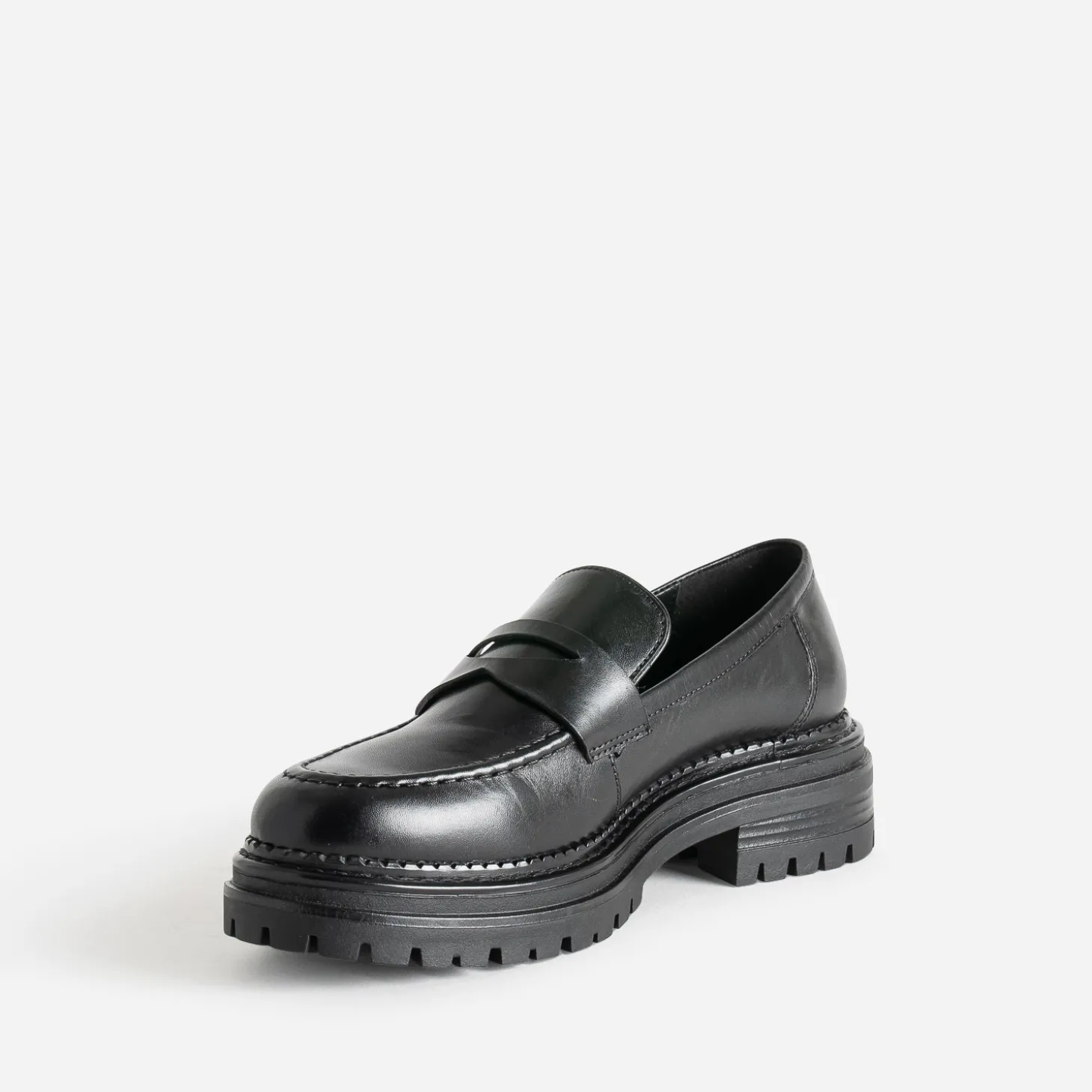 Mocassin TEXTO noir cuir semelle crantée