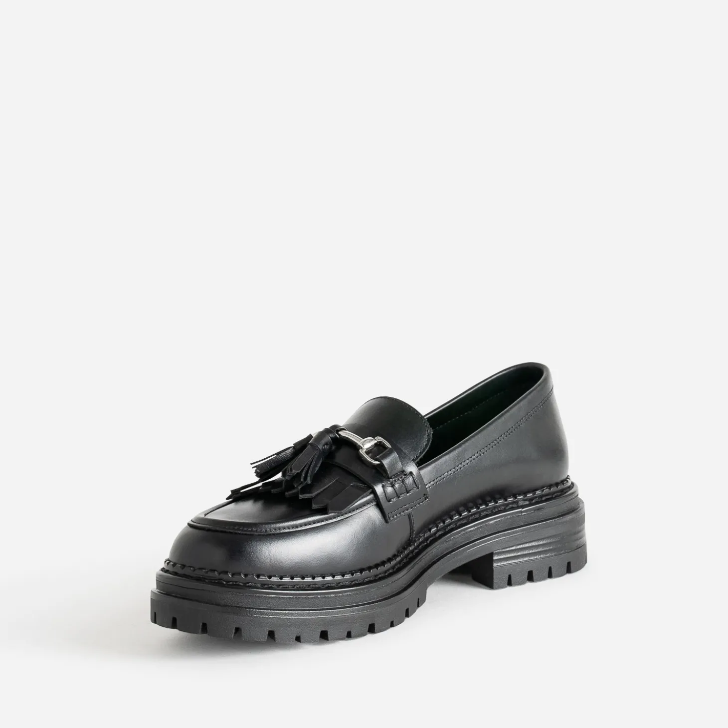Mocassin TEXTO noir cuir à frange et pampilles