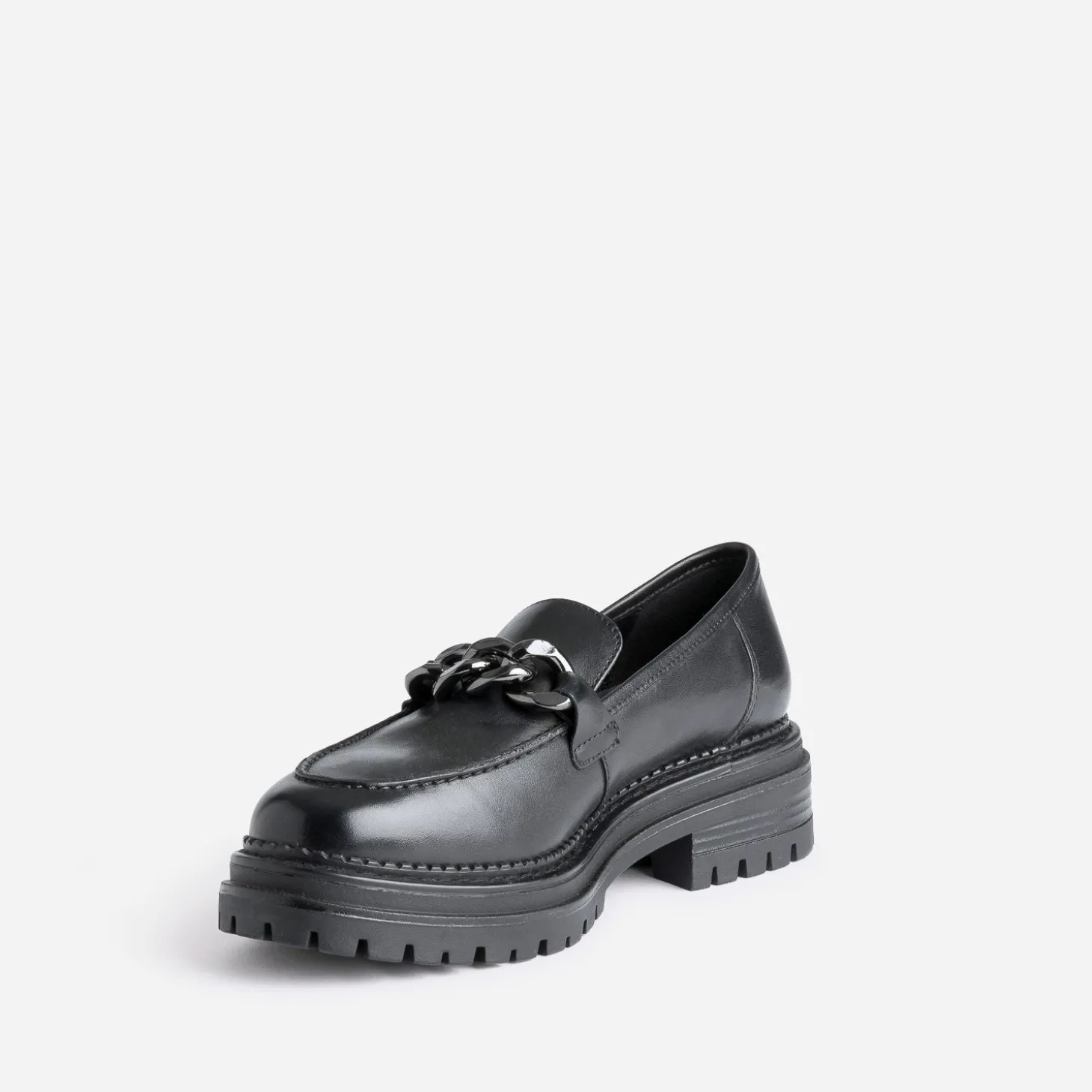 Mocassin TEXTO noir en cuir à semelle crantée