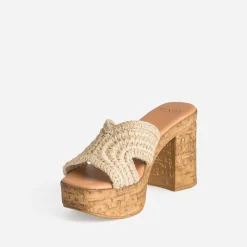 Mule à talon TEXTO beige tressée
