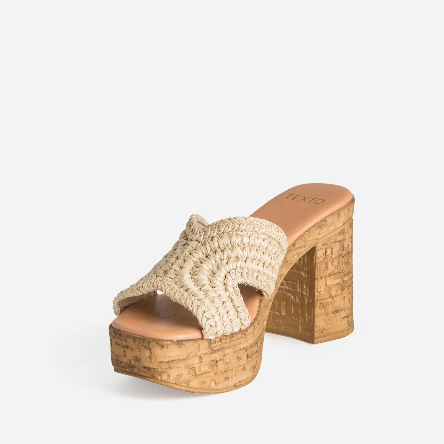 Mule à talon TEXTO beige tressée