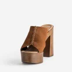 Mule à plateforme TEXTO cognac cuir velours