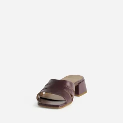 Mule à talon bordeaux cuir