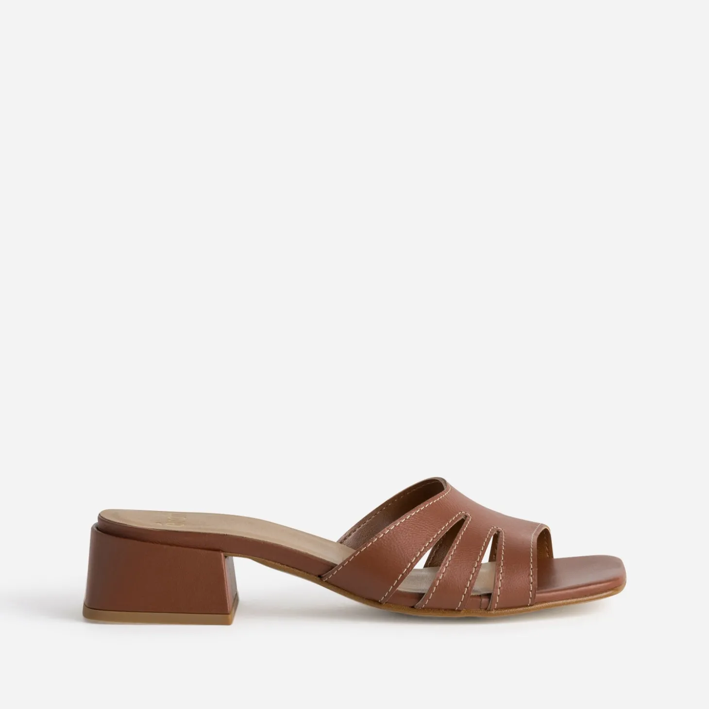 Mule à talon cognac cuir
