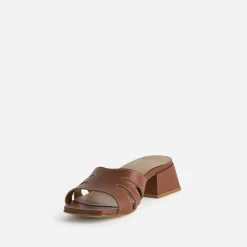 Mule à talon cognac cuir