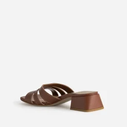 Mule à talon cognac cuir