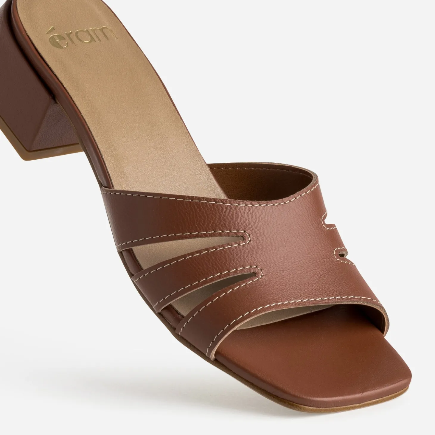 Mule à talon cognac cuir