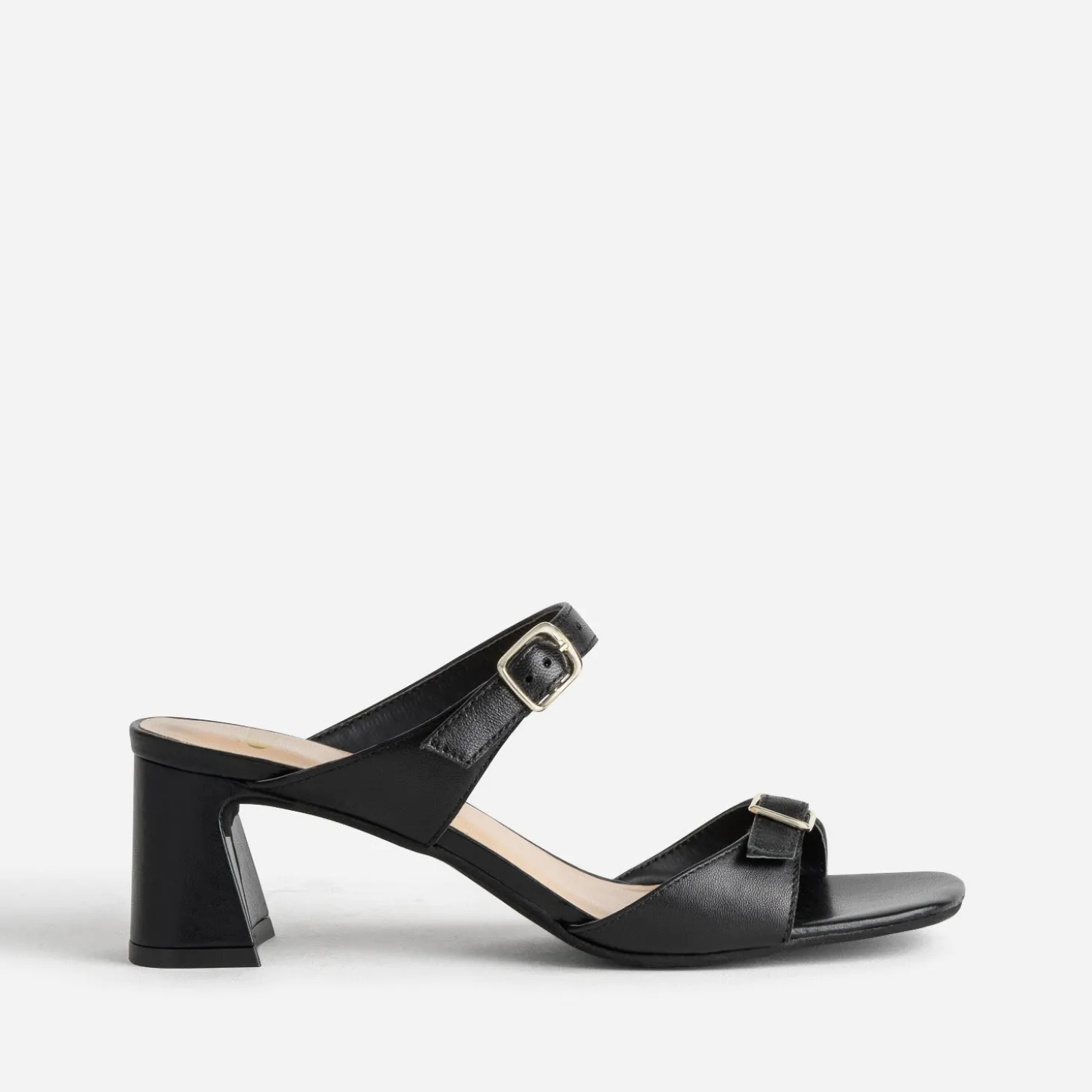 Mule à talon noire cuir double bride