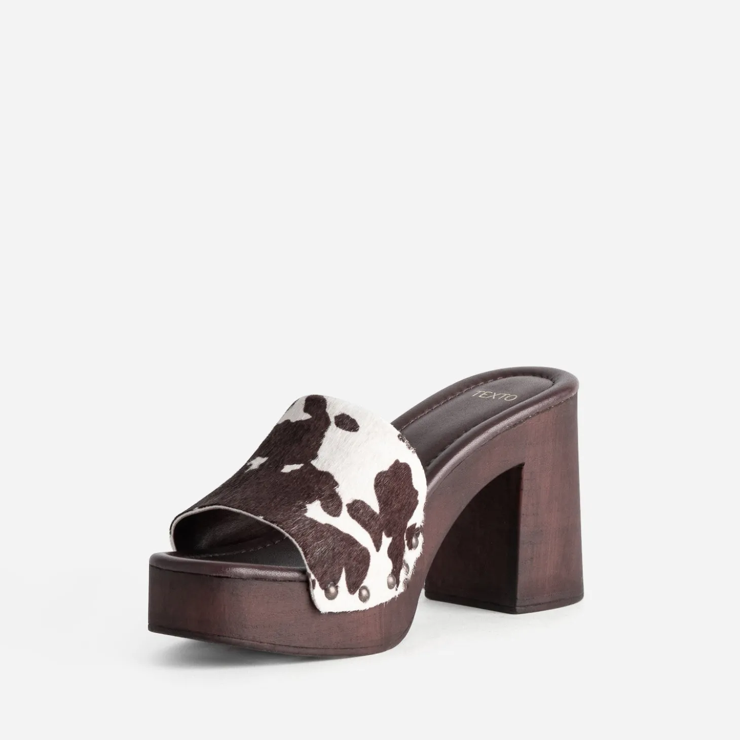 Mule à talon TEXTO marron motif vache