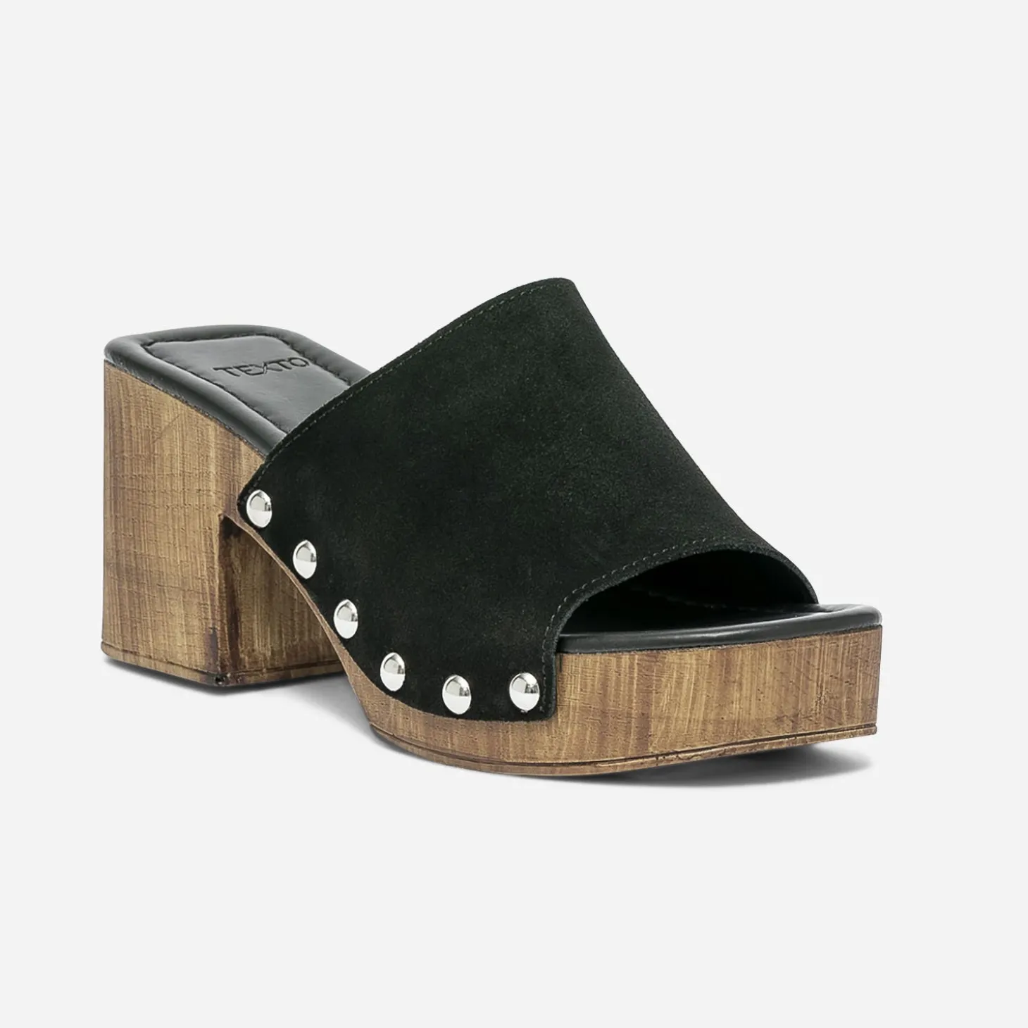 Mule à talon TEXTO noire en cuir velours