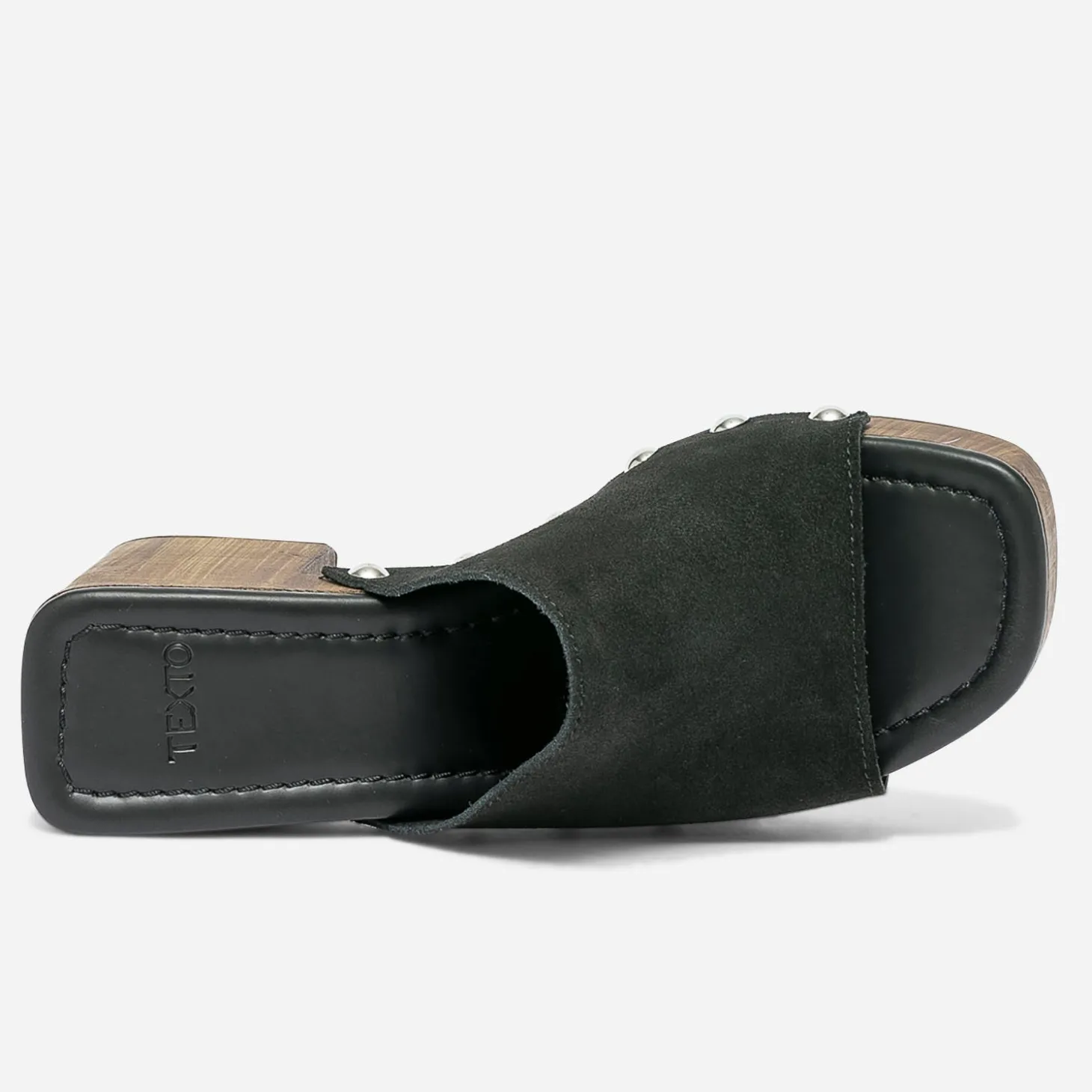 Mule à talon TEXTO noire en cuir velours
