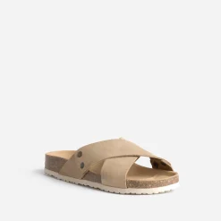 Mule anatomique beige en cuir velours éco-conçu