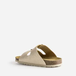 Mule anatomique dorée en cuir froissé éco-conçu