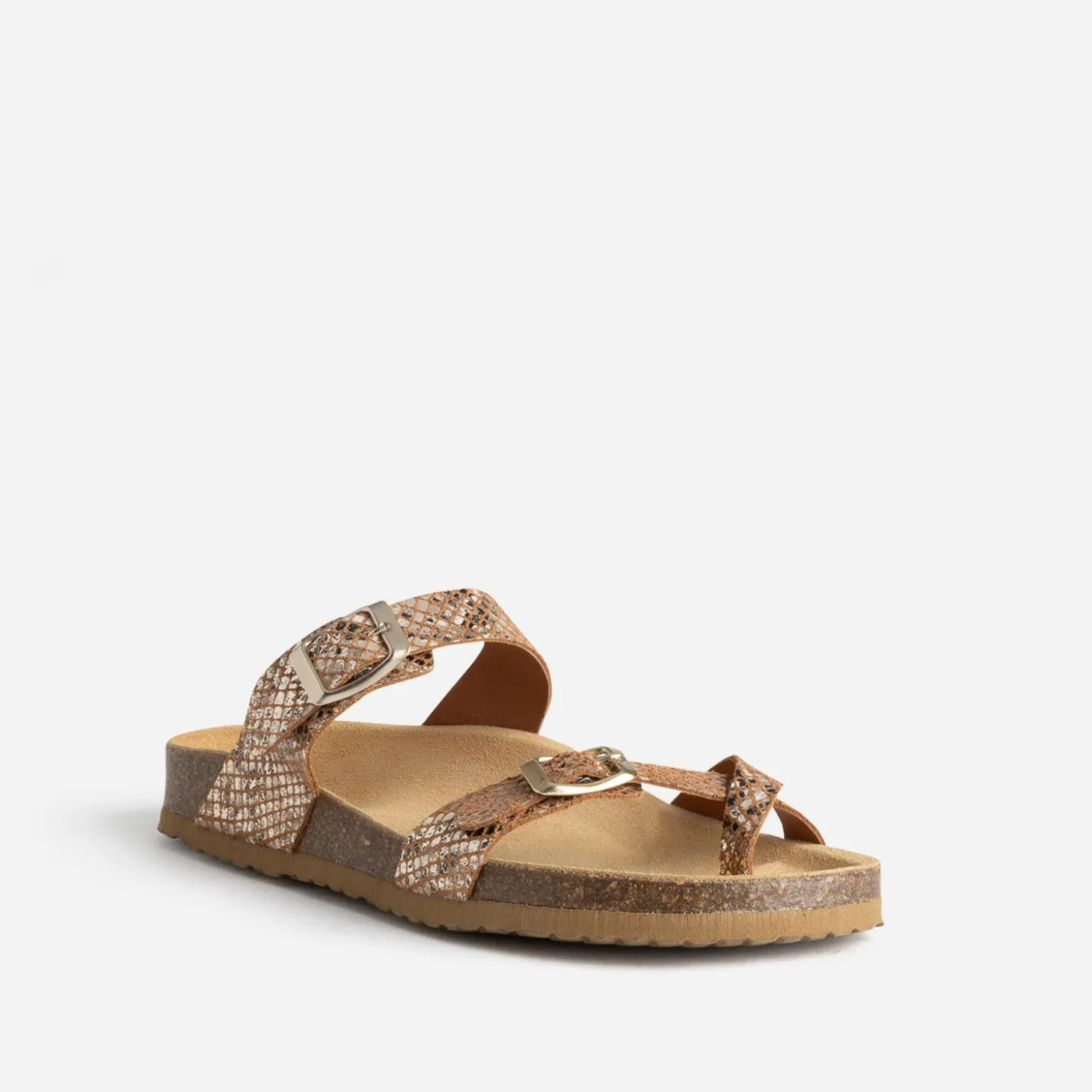 Mule anatomique marron cuir effet python éco-conçu
