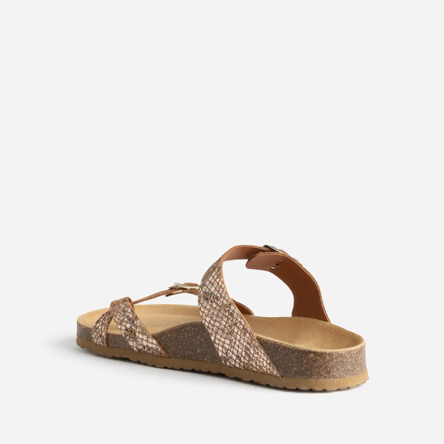 Mule anatomique marron cuir effet python éco-conçu