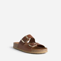 Mule anatomique marron en cuir éco-conçu