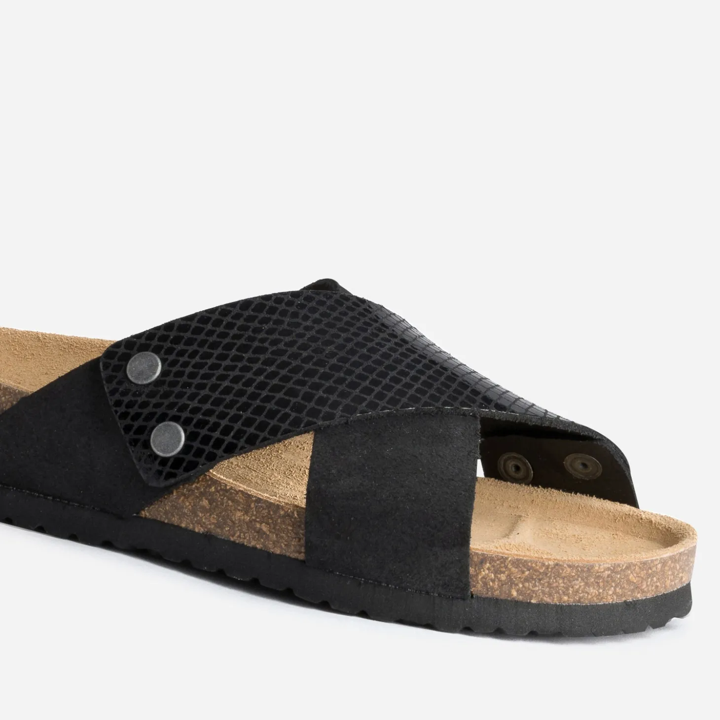 Mule anatomique noire en cuir velours