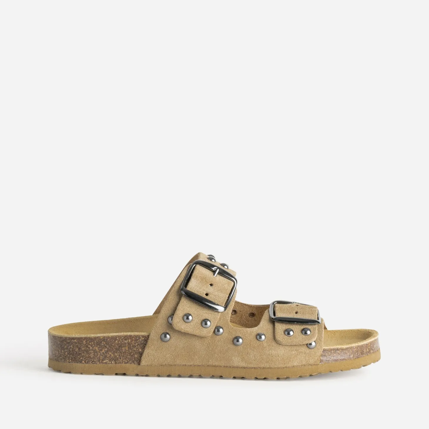 Mule anatomique TEXTO beige cuir velours clouté