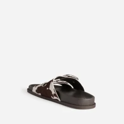Mule anatomique TEXTO marron cuir motif vache