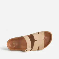 Mule beige cuir velours double bride