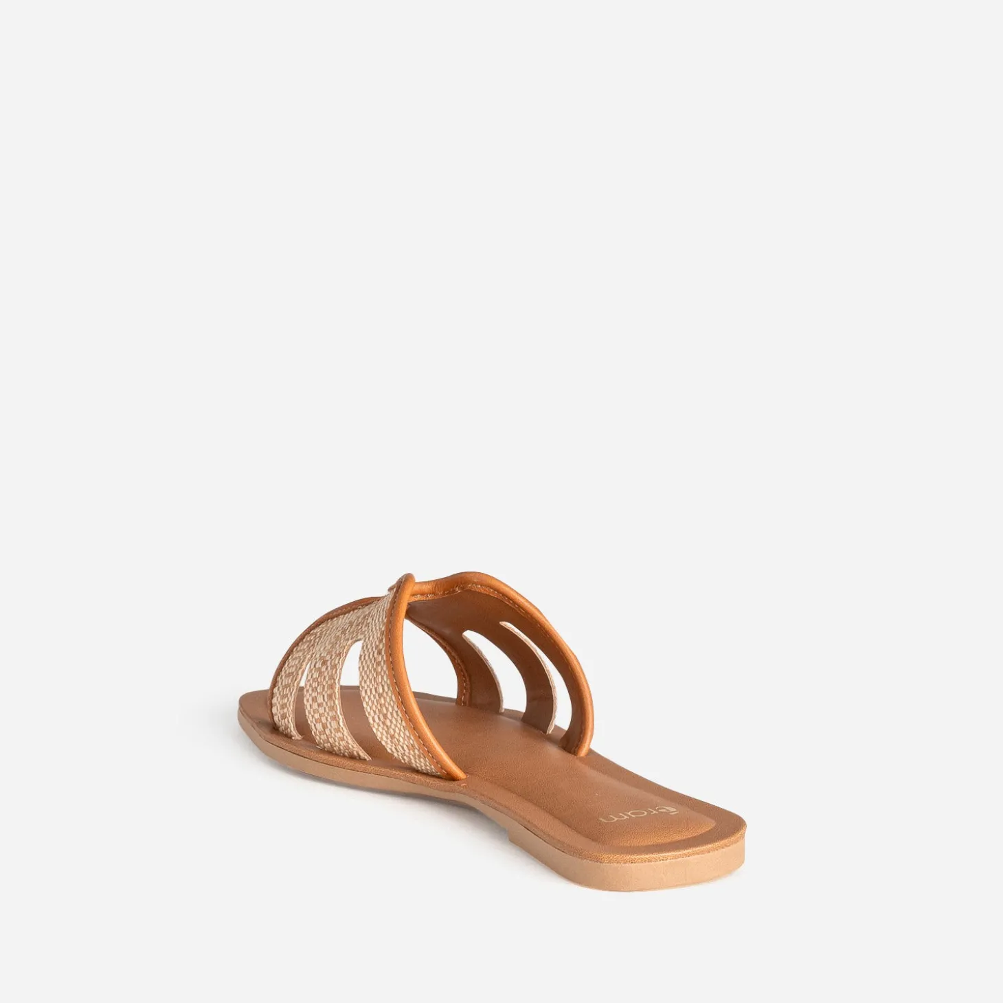 Mule beige effet raphia bords camel cuir