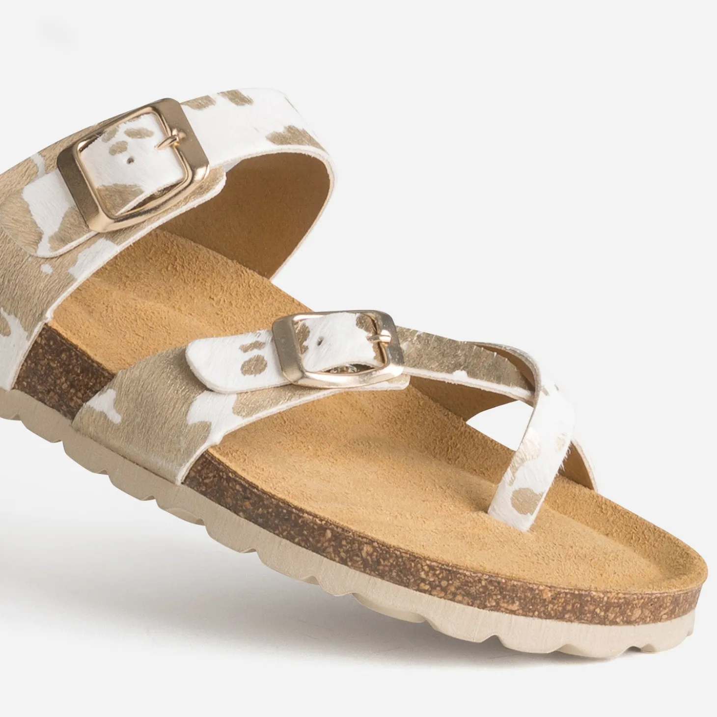 Mule blanche cuir effet poulain motif vache