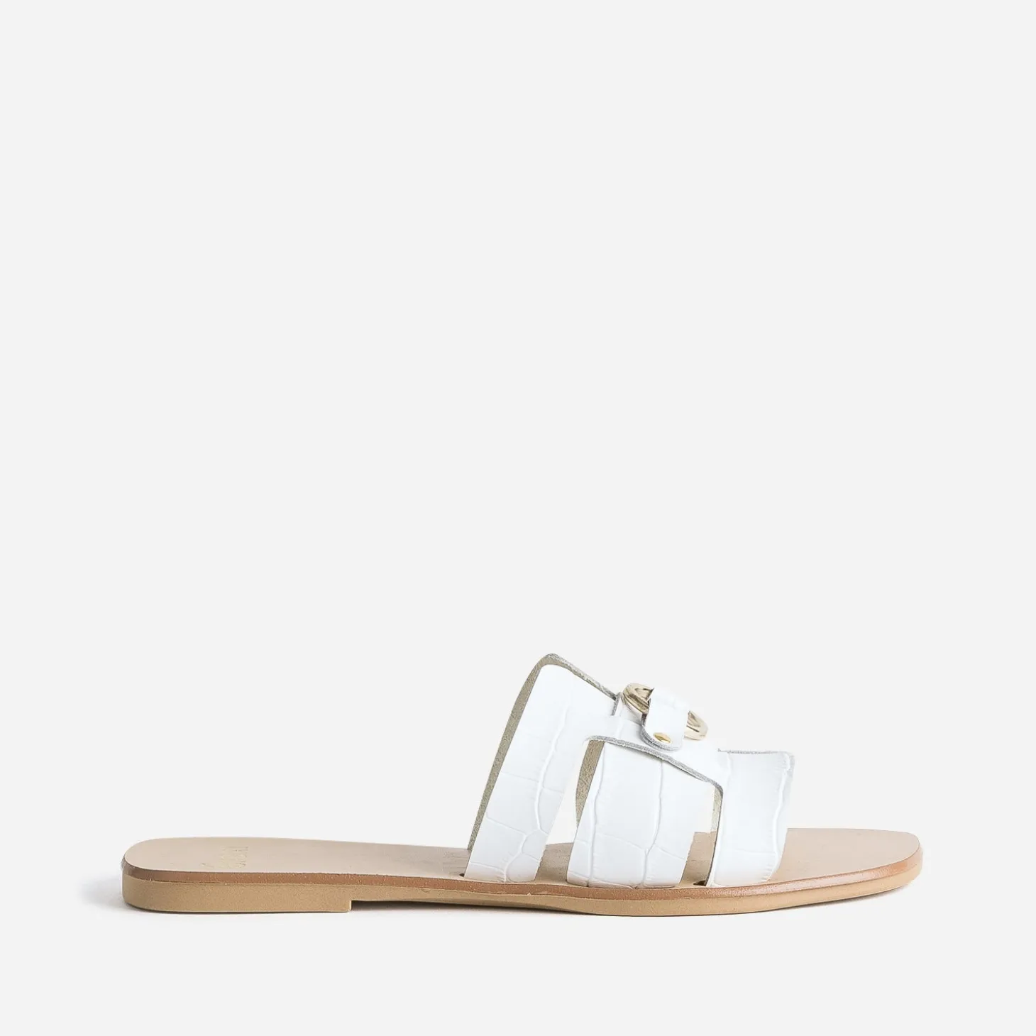 Mule blanche en cuir embossé croco