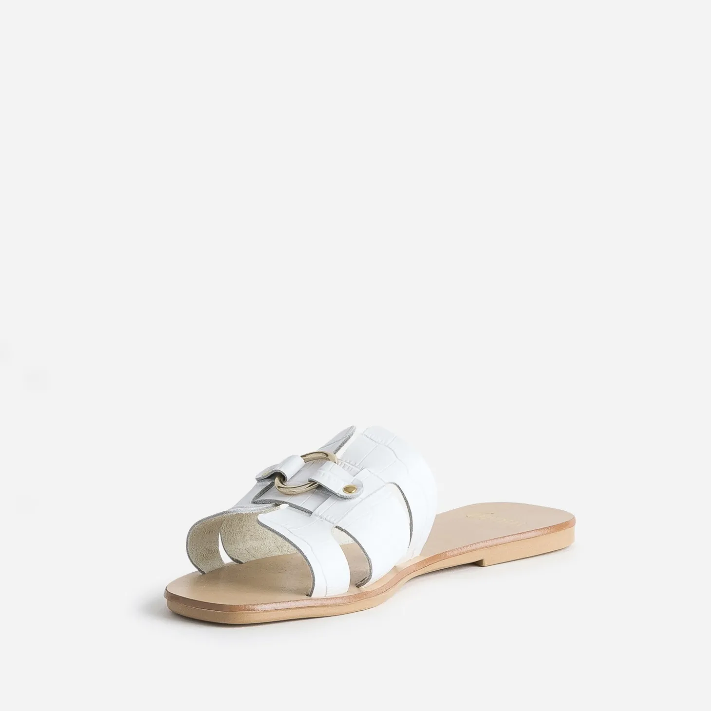 Mule blanche en cuir embossé croco