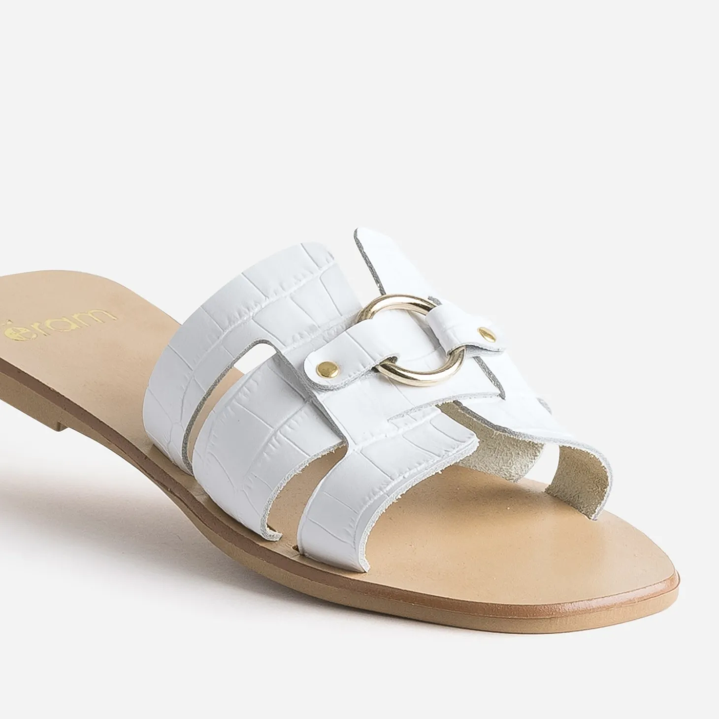Mule blanche en cuir embossé croco