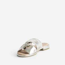 Mule CAPRICE dorée en cuir à brides croisées