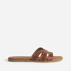 Mule cognac cuir brides détails couture