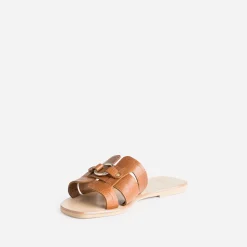 Mule cognac en cuir embossé croco