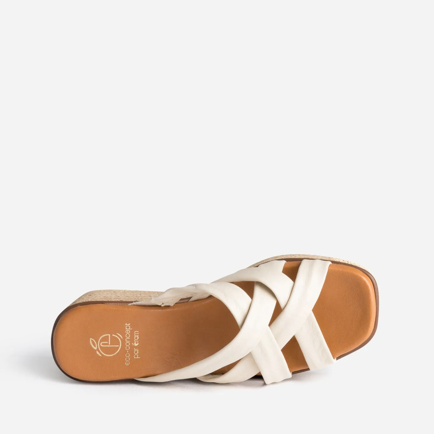 Mule compensée beige éco-conçue en cuir souple