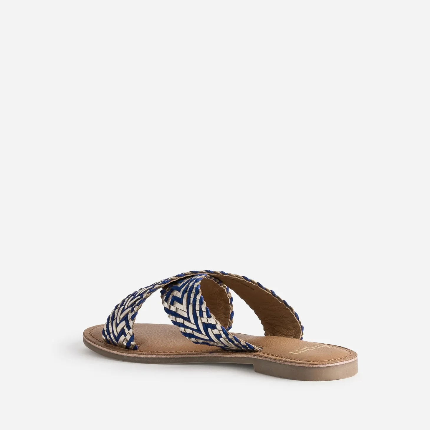 Mule dorée et bleue cuir tressé