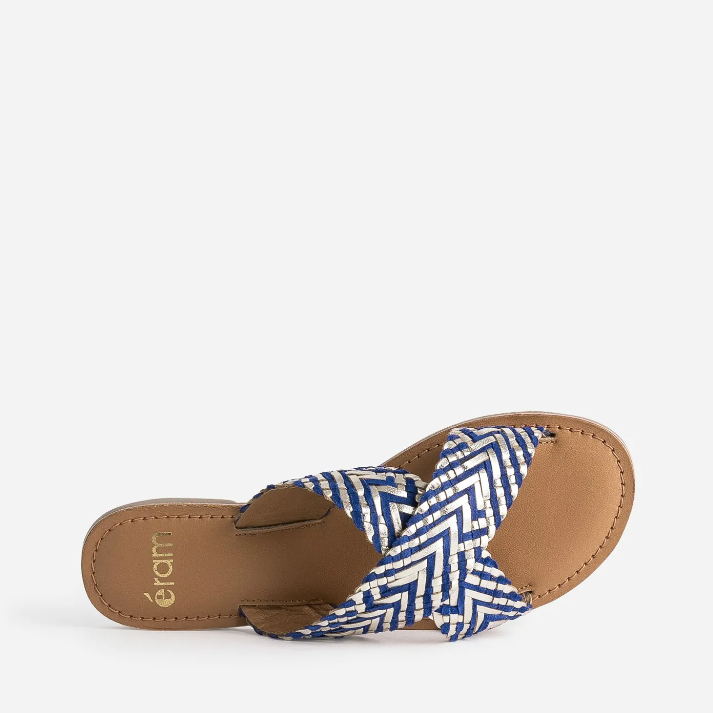 Mule dorée et bleue cuir tressé