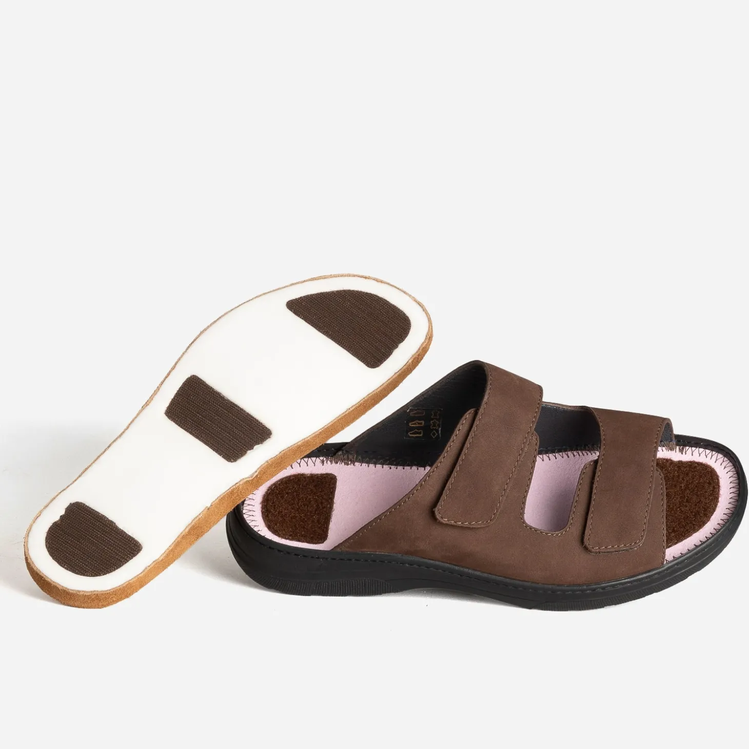 Mule FRANCE ARNIO marron cuir à scratchs