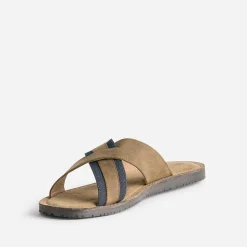 Mule marron éco-conçue en cuir et denim