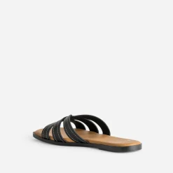 Mule noire cuir brides détails couture