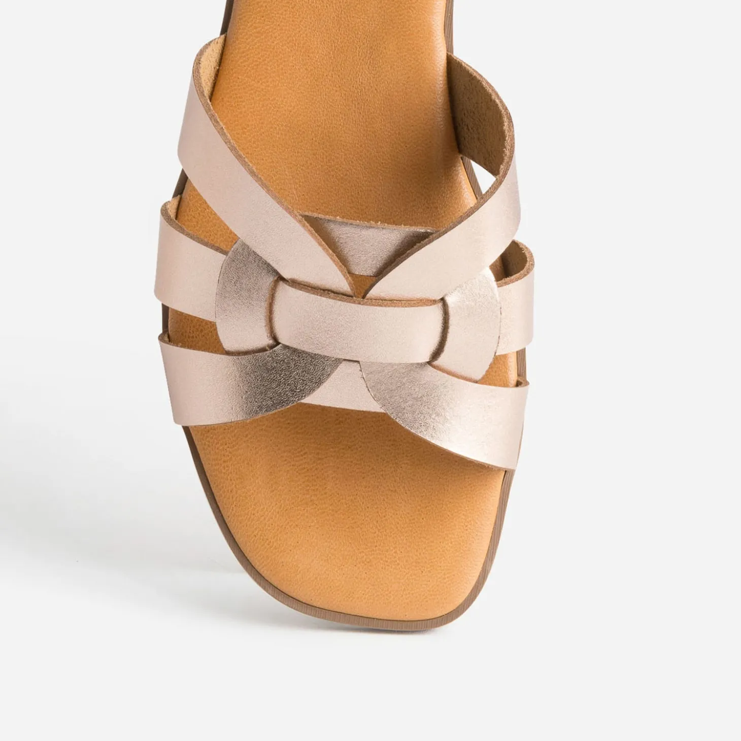 Mule rose cuivré en cuir