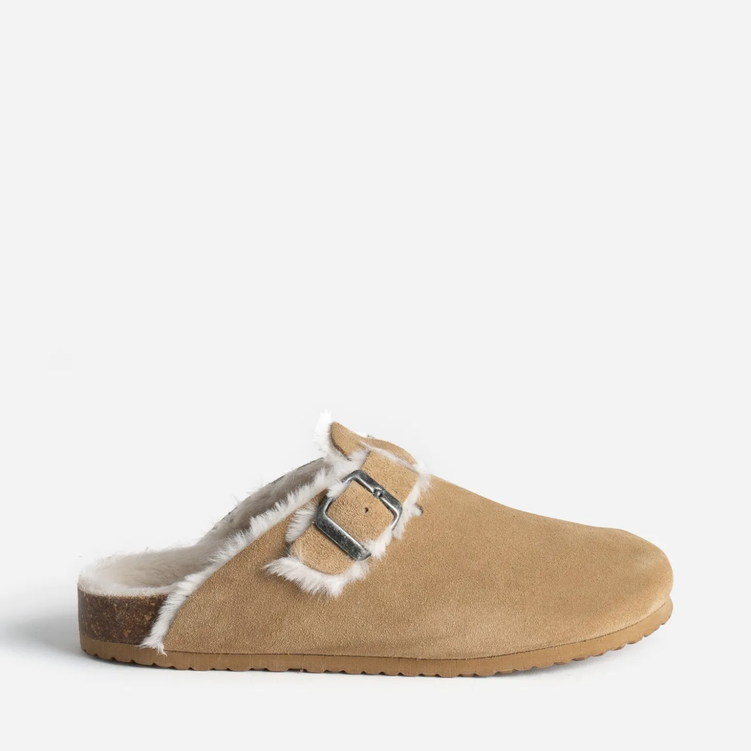 Mule TEXTO beige cuir velours fourré