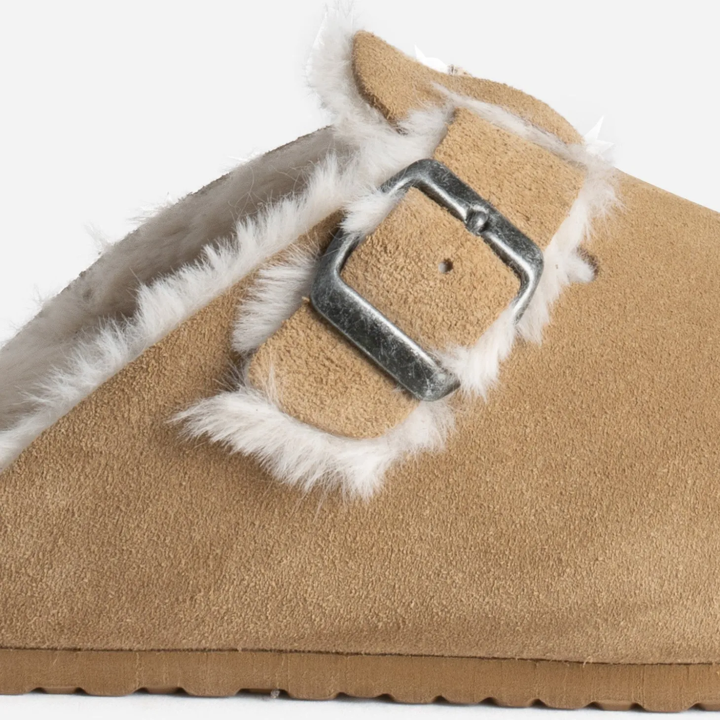 Mule TEXTO beige cuir velours fourré
