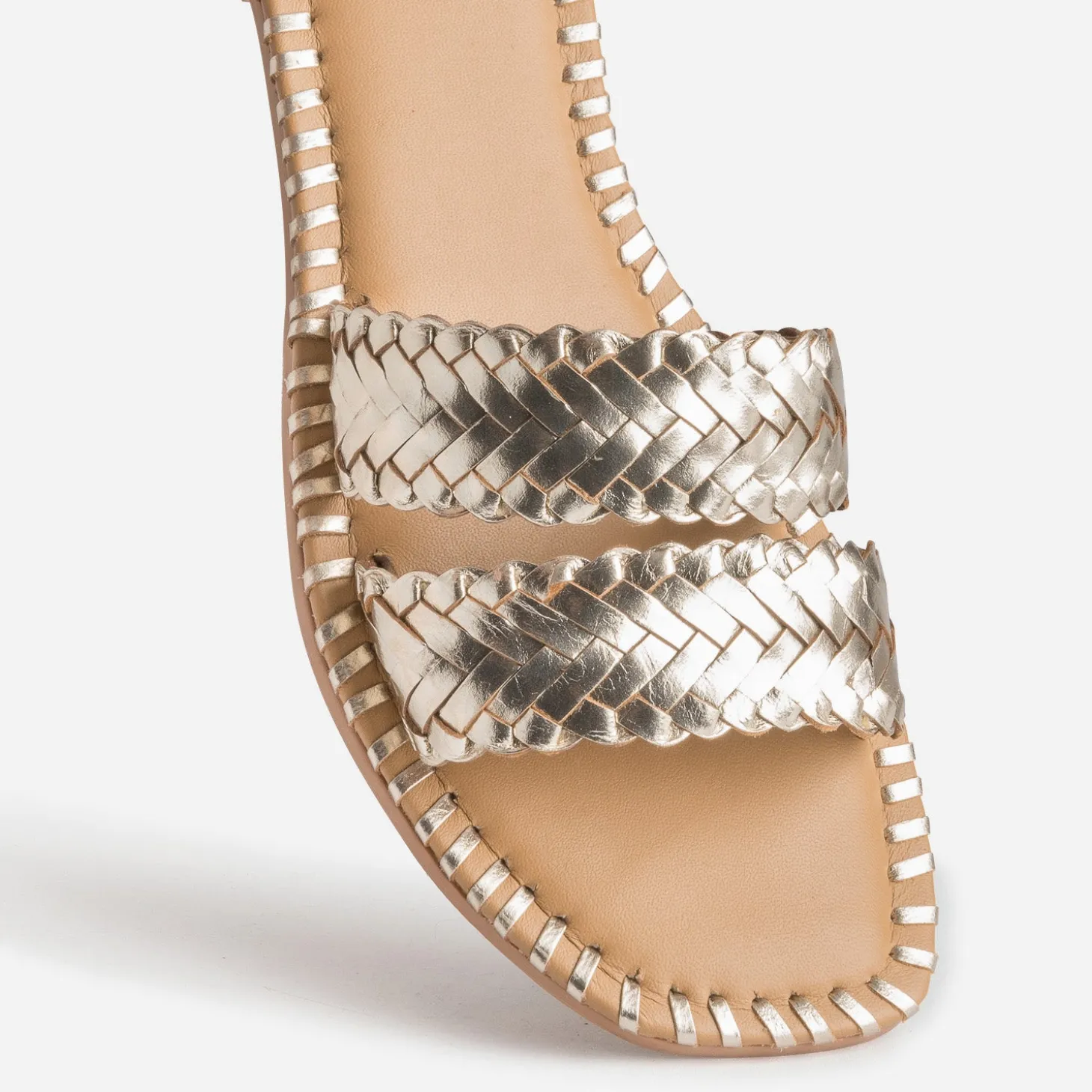 Mule TEXTO dorée cuir tressé