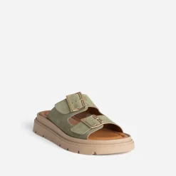 Mule TEXTO kaki cuir velours