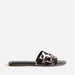 Mule TEXTO marron cuir motif vache